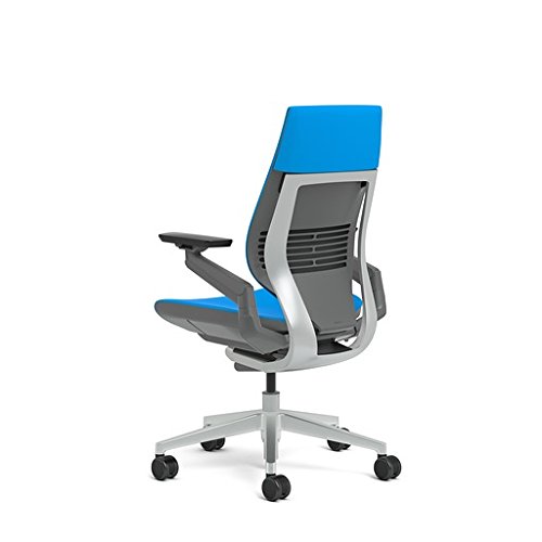 Steelcase Gesture Office Chair - Buzz2 Blue Upholstered Wrapped Back Platinum Metallic Frame Low Seat Merle Seat/Back/Arms (Dark/Light) Hard Floor