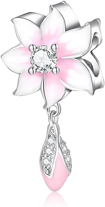 Flowers Charms Bead 925 Sterling Silver Rose Charm Orchid, Lotus Bead Love Charm Valentine's Day Beads Flower Charm fit Women Pandora Style Charms Flower Bracelet & Necklace Flower