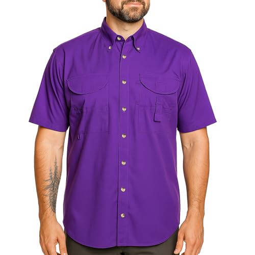 Men's Short Sleeve Fishing Button Down Shirt, Breathable Outdoors Casual Lightweight Shirt