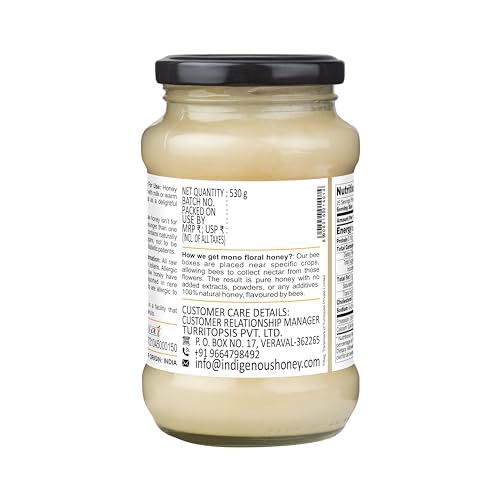 Image of INDIGENOUS HONEY Crystallized Mustard Sarso Honey Raw Natural Pure Unprocessed NMR Tested Unpasteurized Unheated 530g Glass Jar Pack of 1