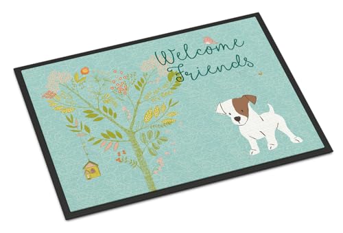 Caroline's Treasures BB7637JMAT Welcome Friends Jack Russell Terrier Puppy Doormat 24x36 Front Door Mat Indoor Outdoor Rugs for Entryway, Non Slip Washable Low Pile, 24H X 36W