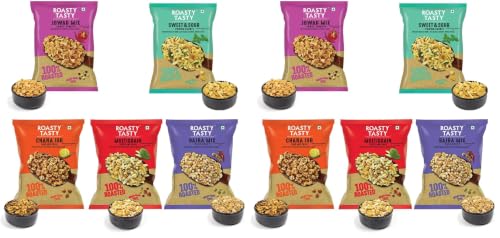 Image of Roasty Tasty Roasted Snacks Millet Namkeen Combo - Palm Oil Free - Trans-Fat-Free Snacks - Non Fried Diet Mixture Items Made With Millets Combo Value Pack - 200G Each X 5 Flavours - 1Kg (Pack of 2)