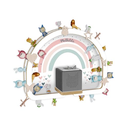 Holzura Tonie Regal Personalisiert, Magnetischer Rahmen Toniebox Regal für Tonies und Toniebox, Regenbogen