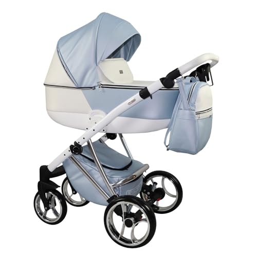 Passeggino AGIX 3in1 ecopelle i 3 pezzi e accessori. Passeggino trio Eco-pelle Sojan BBtwin (light blue white)