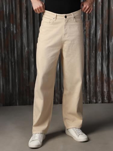 Image of High Star Men Cotton Washed Loose Fit Casual Mid-Rise Jeans