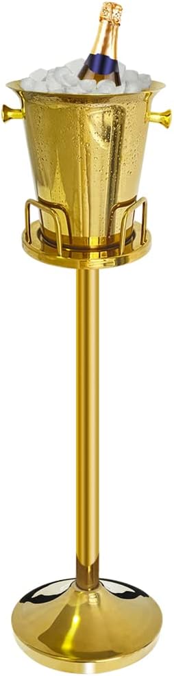 Ice Bucket with Stand 201 Stainless Steel Ice Bucket Standing Hammered 13Lbs Gold Ice Bucket with Carrying Handle for Wine Champagne Beer KTV Clubs Bar Parties (Total Height: 91cm,5L)