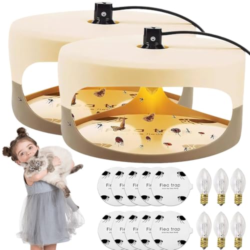 Vmxlso 2 Piezas Trampa para Pulgas, Trampa Antipulgas Hogar, Lámpara Pulgas Eliminar Casa con 6 Bombillas y 10 Discos Adhesivos, Mata Pulgas Hogar para Dormitorio, Salón, Lavadero, Cocina