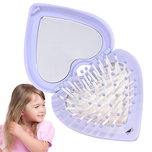 PW TOOLS Spazzola per Capelli Pieghevole,Spazzola da Viaggio a Forma di Cuore con Specchio - Borsa Piccola per Capelli, Spazzola per Capelli Pieghevole da Viaggio, Spazzola per Capelli Portatile