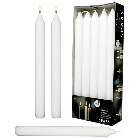 Rambue White Dinner Table Candle 9.5 inch Long Dripless Smokeless Burn 8 Hours in Your Candlesticks -10 Pack Candles Cover
