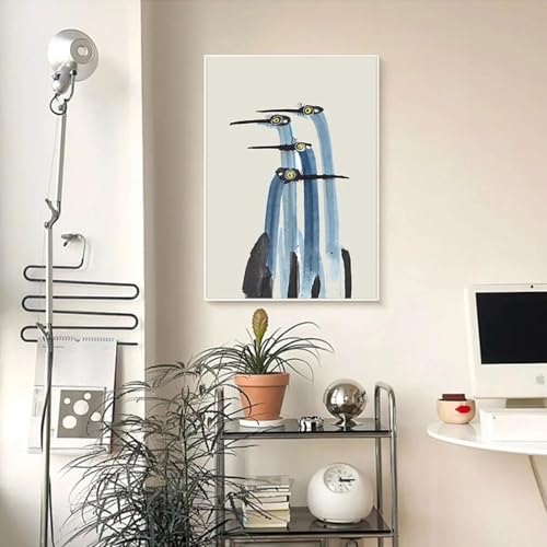 Salon et chambre sans âme ? Toile oiseau abstrait bleu 60x90cm