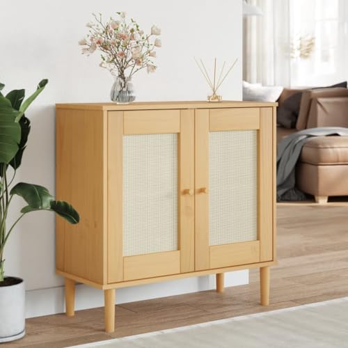 {Muebles Auxiliares Cocina Madera Muebles Auxiliares Cocina LAPOOH Aparador SENJA Aspecto de ratán Madera Pino marrón 80x35x80 cm, Aparadores para Salon, Aparador Entrada Recibidor,...