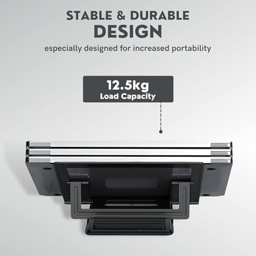 Image of SOOPII Mini Premium Metal Folding Portable, Lightweight Laptop Stand Non-Slip Base Tabletop Risers for 10-17 Inch Laptop & Keyboard Cooling Padstand Pack of 2pcs (JDL-40)