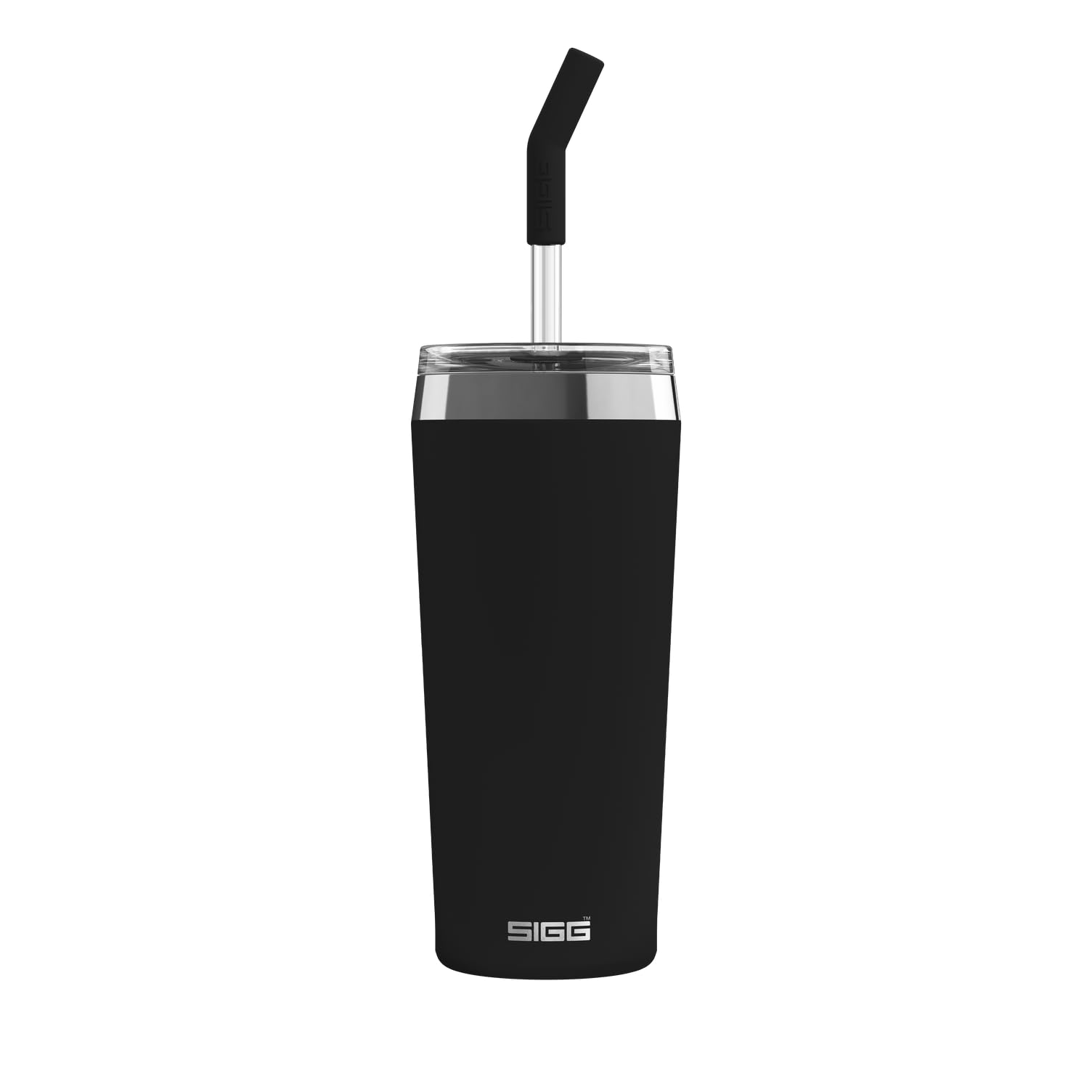 SIGG - Insulated Mug - Travel Mug Helia Peaceful Black - with Reusable Glass Straw & Cleaning Brush - Leak-Proof - BPA-Free - 18/8 Stainless Steel - Black - 0.6 L