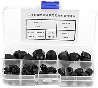 70Pcs Nut Acorn Plastic Hex Acorn Nuts M3/M4/M5/M6/M8/M10 Nylon Nut Hex Head Dome Acorn CoverNut Hex Head Dome (Black)