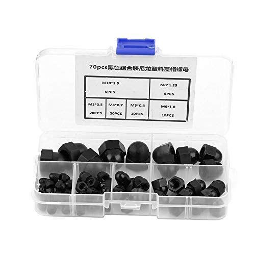 70Pcs Nut Acorn Plastic Hex Acorn Nuts M3/M4/M5/M6/M8/M10 Nylon Nut Hex Head Dome Acorn Covernut Hex Head Dome (Black) #TOP27