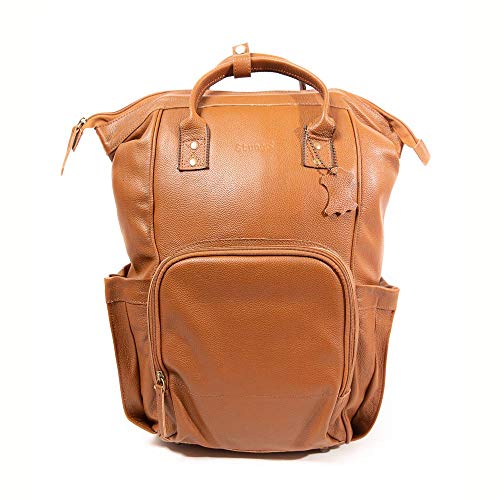 Dream Embroidery Large Black Leather Diaper Bag Knapsack Genuine Leather Diaper bag Backpack WATERPROOF diaper bag UNISEX (Brown)