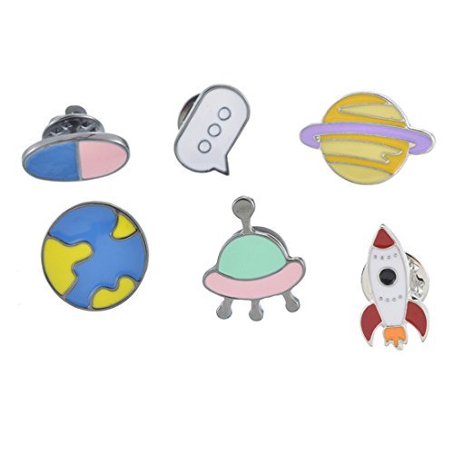 MJartoria 6 Pcs Star Rocket Patch Cartoon Brooch Pins Badges Set for Clothes Bags Backpacks (Stars 6PCS)
