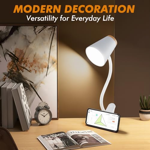 Image of EJIAXIN Clip on Desk Lamp for Home Office - Small LED Touch Dimmable Reading Light for College Dorm Room - Adjustable Flexible Gooseneck Clamp Light Table Lamp for Bedside Bedroom Bed Headboard White