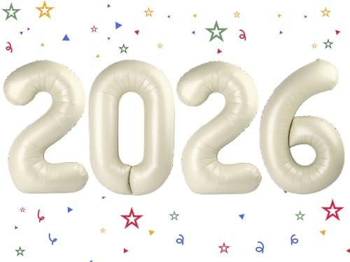 2026 Balloon - Cream Birthday Number Balloons, 40 Inch Large Foil Balloons for Men Women Boys Girls Cream Themed Birthday Decorations,Number 2026 Balloon