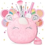 Kids Real Makeup Kit for Girls 3-10 Years Old : Washable Non Toxic Make Up Toys Sets for Toddler - 17Pcs Vanity Set with Unicorn Purse for Little Girl Ages 3 4 5 6 7 8 Birthday Gifts -Pink