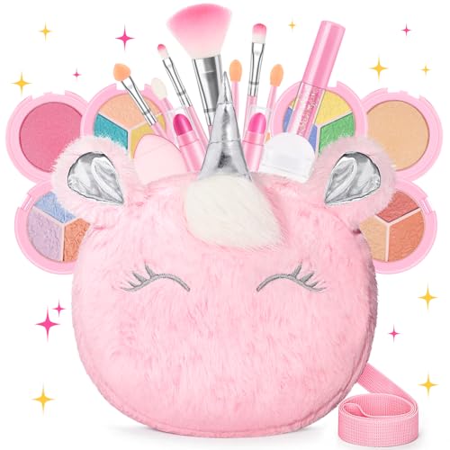 Kids Real Makeup Kit for Girls 3-10 Years Old : Washable Non Toxic Make Up Toys Easter Basket Stuffers for Toddler - 17Pcs Vanity Sets with Unicorn...