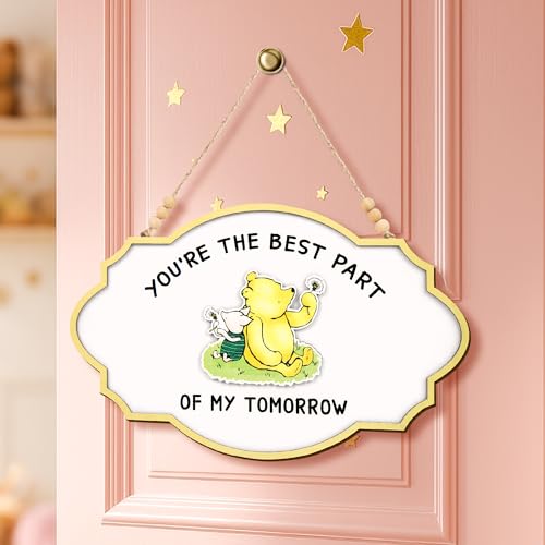 Woodamore Classic Pooh Nursery Wall Art - Vintage Pooh Sign For Baby Rooom Decorations, You're The Best Part Winnie Wood Wall Decor For Kids Bedroom, Playroom