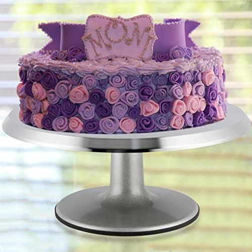 ZOENHOU 12 Inch Rotating Cake Turntable, Aluminium Alloy Spinning Stand, Revolving Cake Stand with 2 PCS Icing Spatula & 3 PCS Icing Smoother for Baking, Decorating Cakes