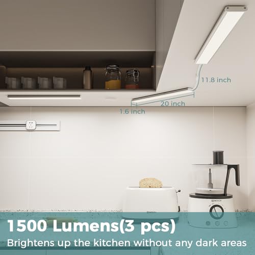 Image of ASOKO Under Cabinet Led Light Plug in, Dimmable Daylight White 4000K, 3 Pack 12 inch Linkable Under Counter Lights 1500lm for Kitchen, Shelf, Workbench, Cupboard, Upgrade ETL Listed Plug 24V