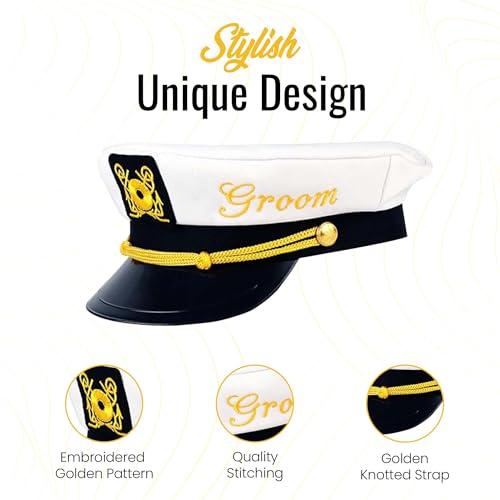 Brosash Captain Hat 5 Pcs Set - Groom, Best Mate, 3x Team Groom Nautical Bachelor Party Funny Accessory Boating White Boat Caps Favors by Brosash - Image 2