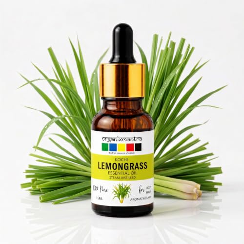Image of Organix Mantra Lemongrass Essential Oil for Skin Cleansing & Nourishing, Hair & DIY - 100% Pure Natural & Steam Distilled Oil - 15ML