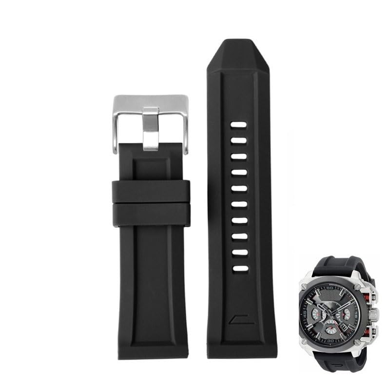Bracelet de montre en caoutchouc noir 24mm pour Diesel DZ4496 DZ4323