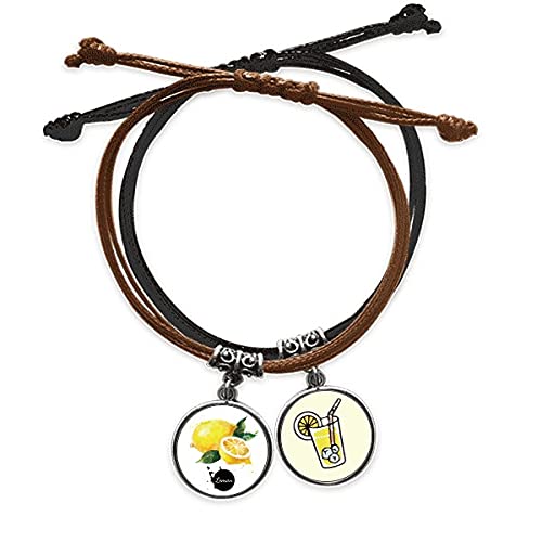 Bracelet jus de citron aquarelle chaîne main cuir et cordon fruits