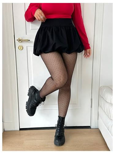 WDIRARA Women's Plus Size Polka Dots Tights Mesh Sheer Stockings High Waisted Pantyhose2