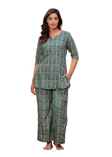 Image of Women Cotton Relaxed Fit Fit and Flare Suit | Printed Night Suit | Half Sleeve Co-Ord Set
