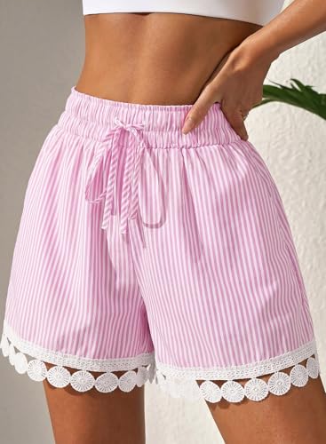 Image of Dokotoo Womens Shorts Summer Casual Loose Elastic Waist Drawstring Lace Boho Beach Cover Up Shorts