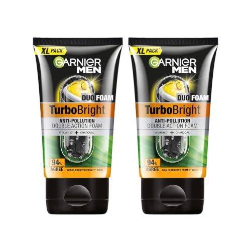 Image of Garnier Men, Face Wash, Brightening & Anti-Pollution, TurboBright Double Action, 155 g (Pack of 2)