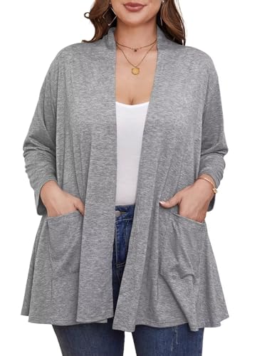 Image of BELAROI Plus Size Lightweight Cardigan Sweaters for Women Casual Open Front 3 /4 Sleeve Cover Up