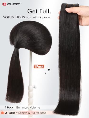 WIGNEE Natural Black Double Invisible PU OVO Human Hair Extensions 100% Remy Human Hair Bundles 18 Inch Genius Glueless Weft Hair Extensions Human Hair