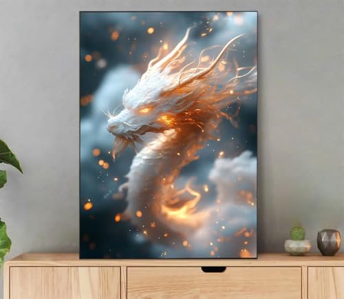 数字油絵 ドラゴン Paint by Numbers 風景 ペイントバイナンバー, DIY 油絵 キャンバス 数字キット 塗り絵 手芸キット 筆とアクリル絵の具で, 手作りツールキット 大人向け 子供 初心者 人気 絵画 適切な 家の壁の装飾 35x45