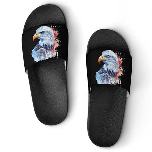 Bald Ea-gle Watercolor House Sandals Non-Slip Bathroom Slippers Beach Summer Shoes for Men Women