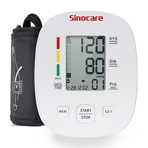 Sinocare Tensiomètre Bras Electronique, Tensiomètre Électronique Automatic au Bras de Pression Artérielle Numérique, 2×90 Mémoire avec Grand écran LCD et Brassard Adjustable 22-42cm Cover