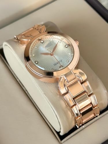Image of styledose Women Analogue Wrist Watches for Women's & Girls&Ladies Diamond Studded Dial Rosegold Colored Stylish Bracelet Strap