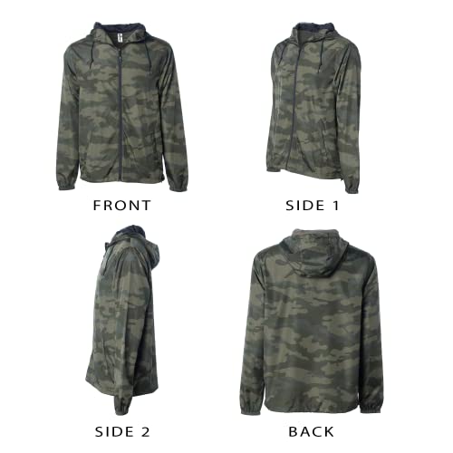 Global Blank All-Season Water-Resistant Lightweight Windbreaker For Men And Women, Packable Zip-Up Jacket With Mesh-Lined Hood And Pockets, Camoflauge, Xs #TOP1