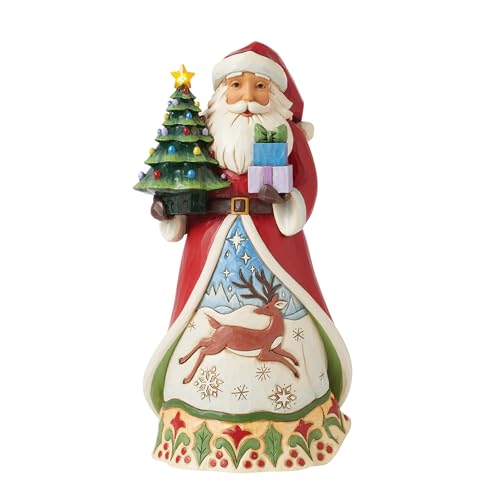 Enesco Jim Shore Heartwood Creek Santa Holding a Vintage Tree Lit Figurine- Resin Hand Crafted Painted Collectible Decorative Santa Figurines with Light Christmas Home Decor Holiday Statue, 10.23 Inch
