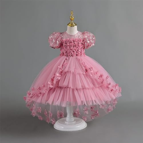 Robe de princesse rose en dentelle pétale pour fille de 6 à 7 ans