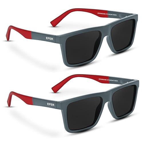Image of EFERMONE Combo Pack of 2 Polarised Sunglasses Men Women Stylish with Lens Cleaner | TAC UV400 Protection Lens | Unisex (Medium) (2 Sunglasses with Soft Cases and Lens Cleaner)