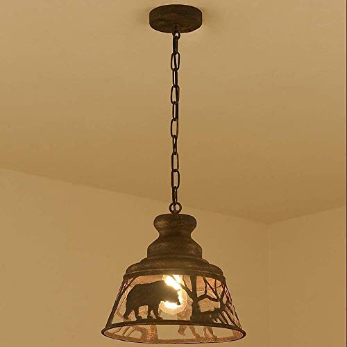 Lustre LED rétro industriel en fer forgé sculpté avec motif animal ours