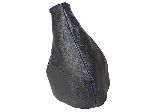 Pomello del cambio in vera pelle nera cuciture blu...