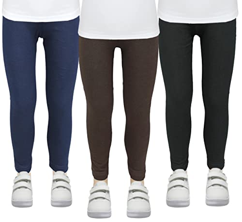 TupTam Mädchen Leggings Herbst Leggins Winterleggings Thermoleggins 3er Pack, Farbe: Schwarz/Braun/Dunkelblau, Größe: 104