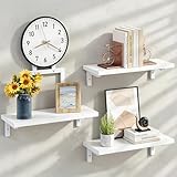 OYRREU Wandregal mit Uhr, 3er Set Schweberegal Holz, Hängeregal Wandboard, Bücherregal Wand, Regale für Wände, Regalbrett für Wohnzimmer & Küche, Weiß